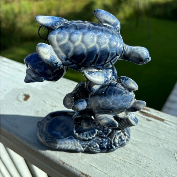 Sea Turtle and Coral Ceramic Accent Piece Votive Tea Light Holder - Picture 2 of 6
